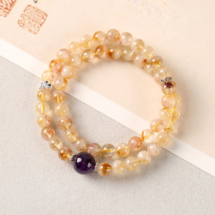 Buddha Stones Citrien Pi Xiu Dubbele Armband voor Overvloed en Rijkdom - Amethist (Polsomtrek: 14-15 cm) - image 12