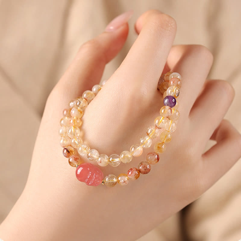 Buddha Stones Citrien Pi Xiu Dubbele Armband voor Overvloed en Rijkdom - image 1