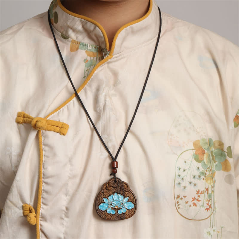 Buddha Stones Sappanwood Lotus Purity geëmailleerde gevlochten Ketting - image 5
