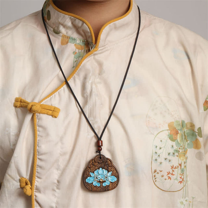 Buddha Stones Sappanwood Lotus Purity geëmailleerde gevlochten Ketting - image 5