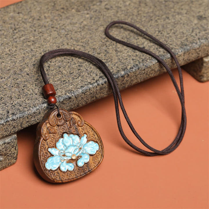 Buddha Stones Sappanwood Lotus Purity geëmailleerde gevlochten Ketting - image 1