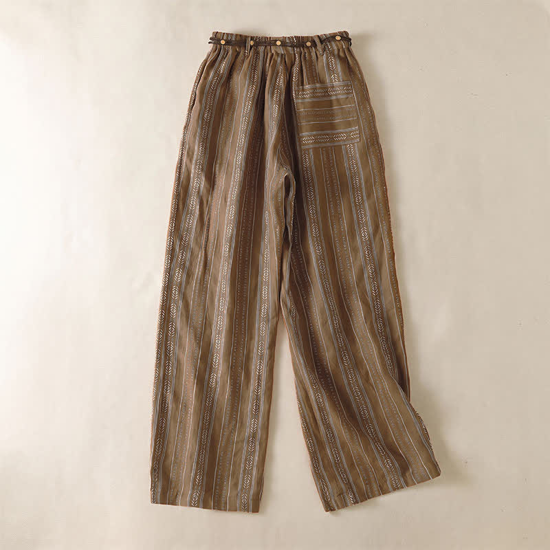 Buddha Stones Casual boho broek met Enkellengte en strepen voor dames, rechte pijpen en zakken. - image 1