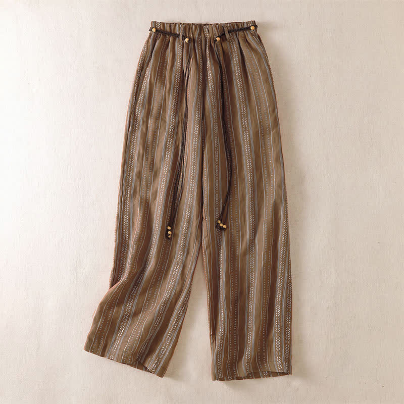 Buddha Stones Casual boho broek met Enkellengte en strepen voor dames, rechte pijpen en zakken. - Sienna - US8-10, UK/AU12-14, EU40-42 (2XL) - image 0