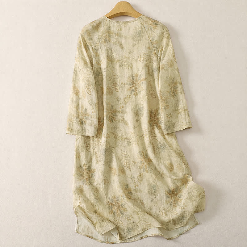 Buddha Stones Lente Boho Elegante Bloemenjurk met Lange mouw voor Dames - image 1