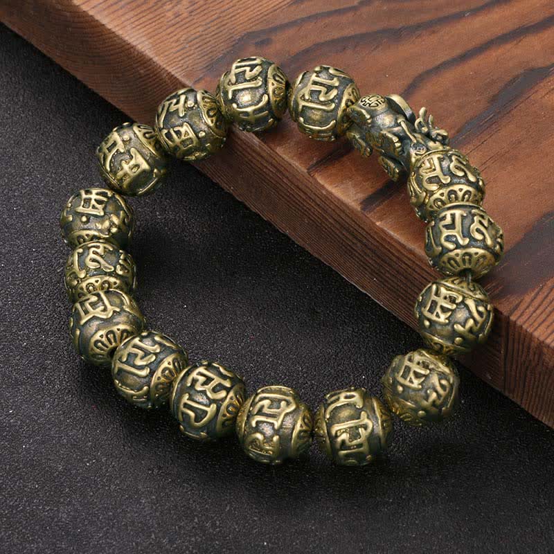 Buddha Stones Antieke messing Pi Xiu Om Mani Padme Hum Armband - image 1
