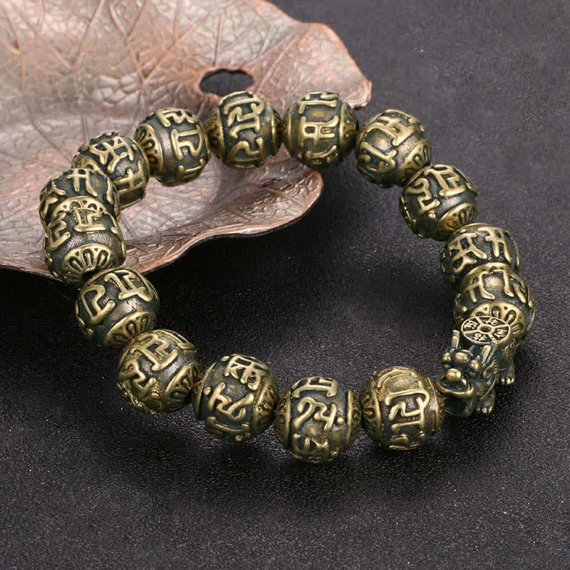 Buddha Stones Antieke messing Pi Xiu Om Mani Padme Hum Armband - image 2
