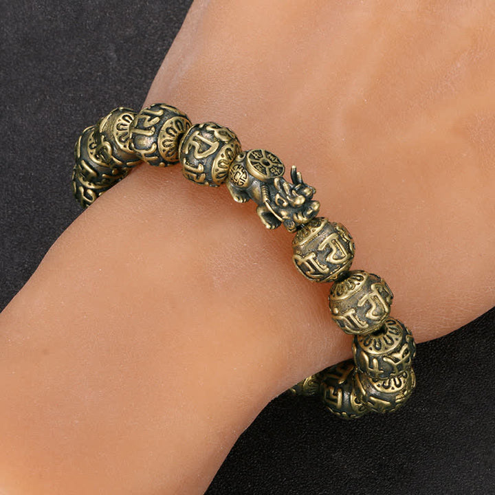 Buddha Stones Antieke messing Pi Xiu Om Mani Padme Hum Armband - image 3