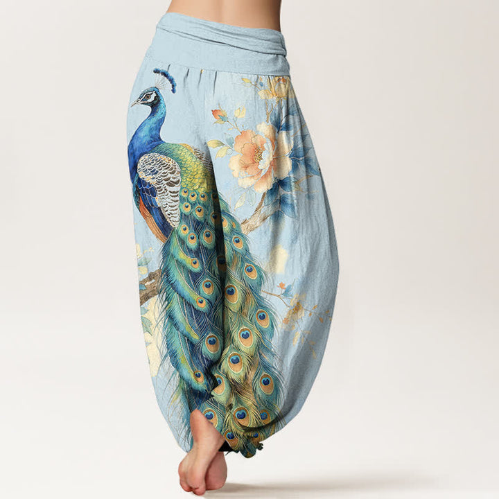 Buddha Stones Dames harembroek met elastische Taille en pauwen- en bloemenprint - image 7