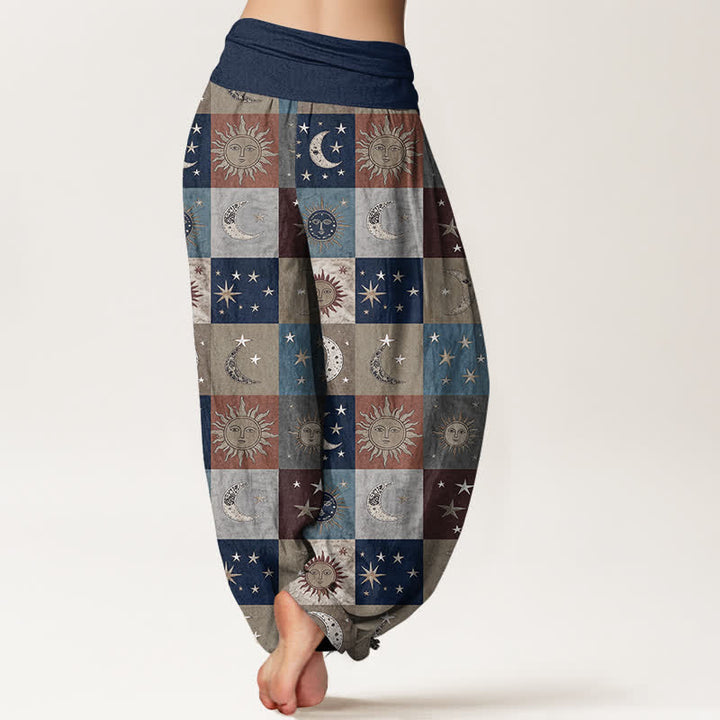 Buddha Stones Dames harembroek met elastische Taille en patchworkpatroon van katoen met zon- en maanmotief - image 7