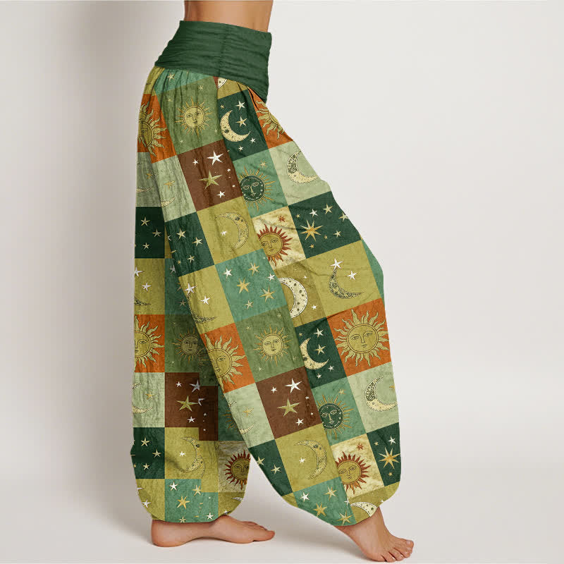 Buddha Stones Dames harembroek met elastische Taille en patchworkpatroon van katoen met zon- en maanmotief - image 9