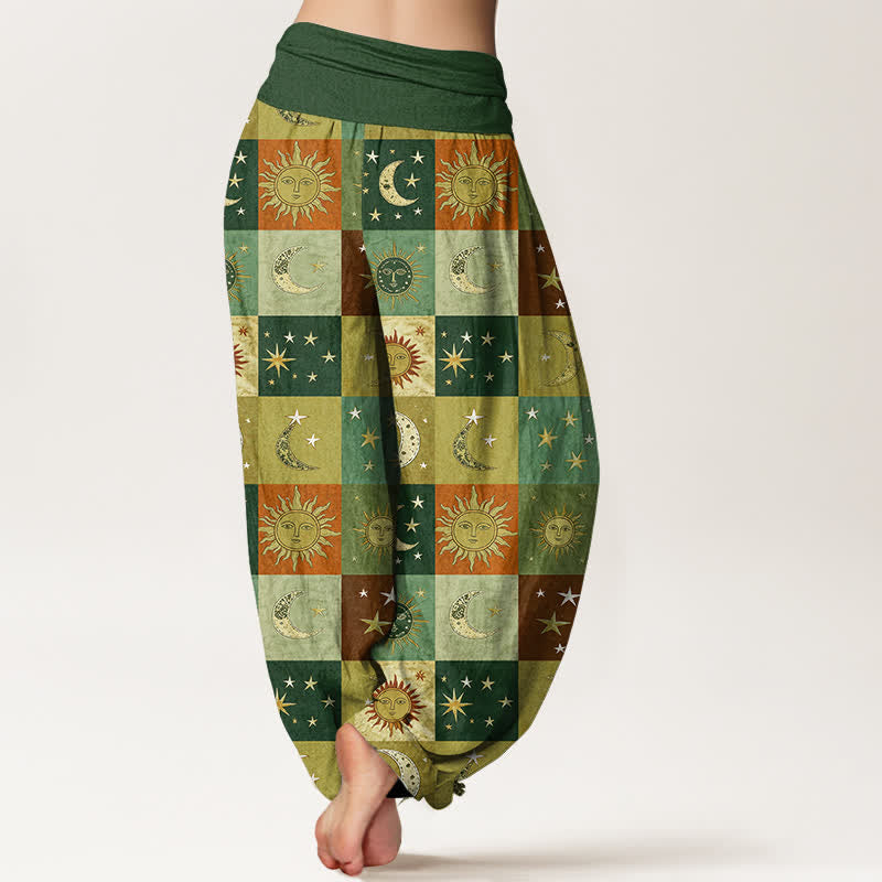 Buddha Stones Dames harembroek met elastische Taille en patchworkpatroon van katoen met zon- en maanmotief - image 10