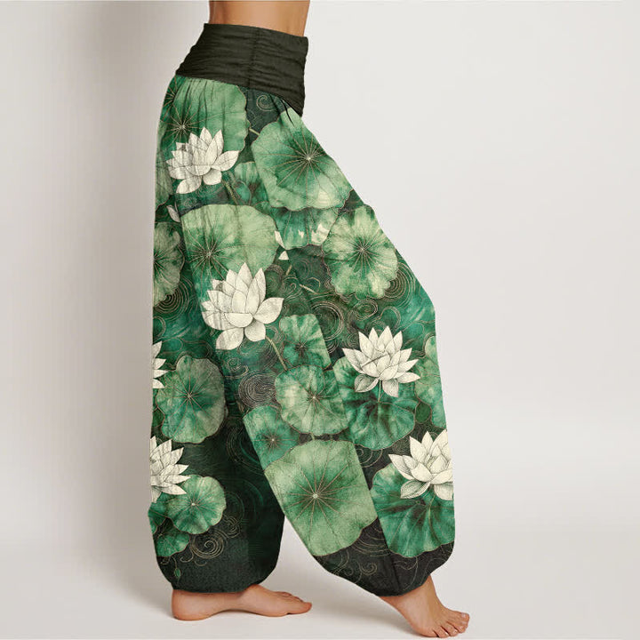 Buddha Stones Dames harembroek met elastische Taille en lotusvijverpatroon - image 1