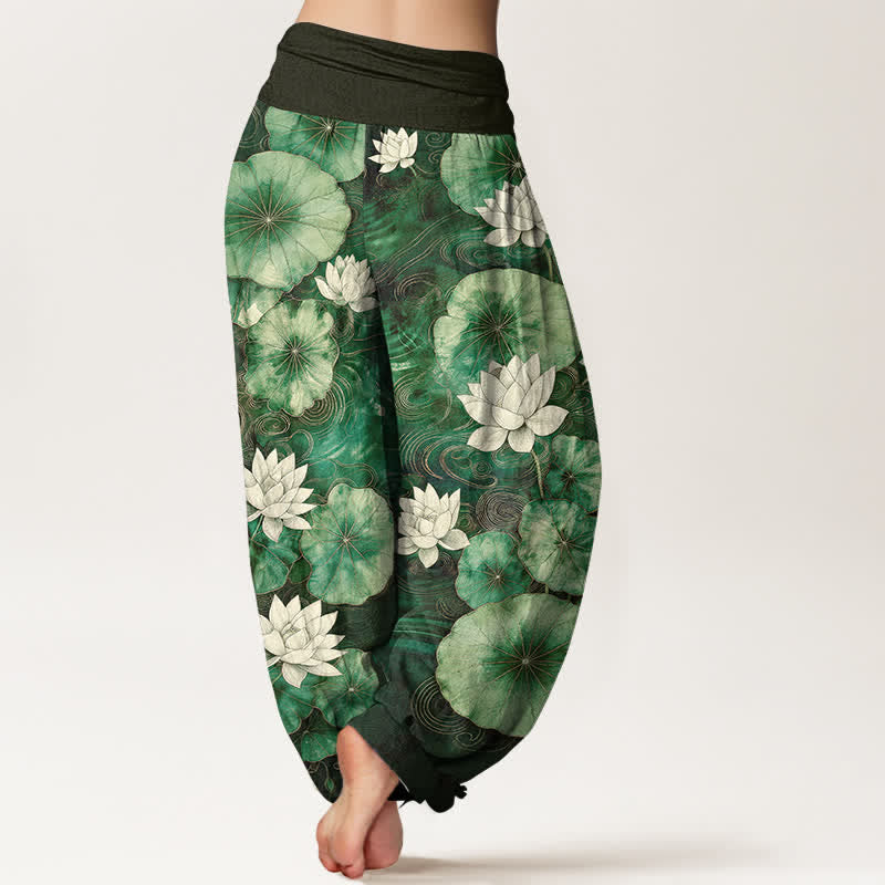 Buddha Stones Dames harembroek met elastische Taille en lotusvijverpatroon - image 2