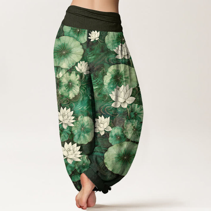 Buddha Stones Dames harembroek met elastische Taille en lotusvijverpatroon - image 2