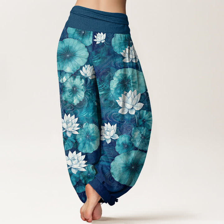 Buddha Stones Dames harembroek met elastische Taille en lotusvijverpatroon - image 7