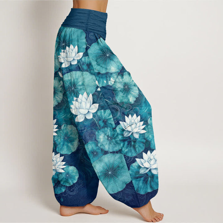 Buddha Stones Dames harembroek met elastische Taille en lotusvijverpatroon - image 6
