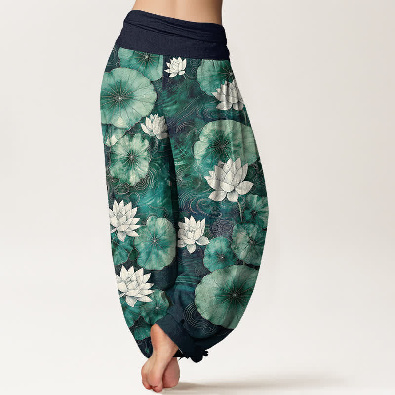Buddha Stones Dames harembroek met elastische Taille en lotusvijverpatroon - image 10