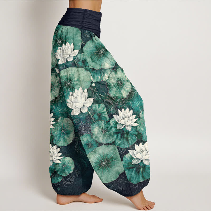 Buddha Stones Dames harembroek met elastische Taille en lotusvijverpatroon - image 9