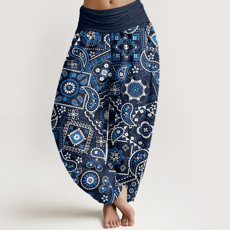 Buddha Stones Dames harembroek met elastische Taille en paisley patchworkpatroon van katoen - Marine - US16, UK/AU20, EU48 (3XL) - image 0