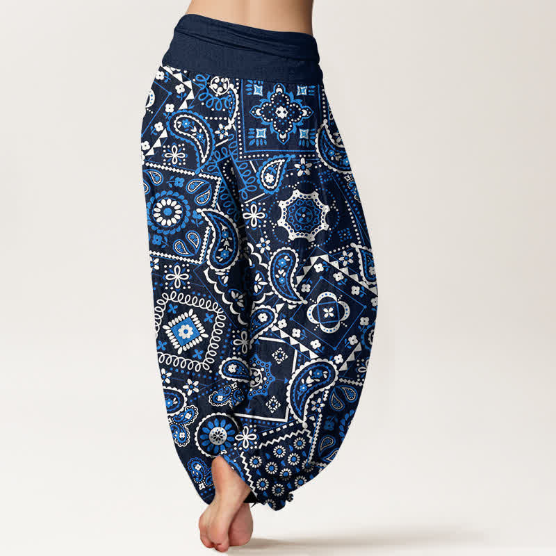Buddha Stones Dames harembroek met elastische Taille en paisley patchworkpatroon van katoen - image 2