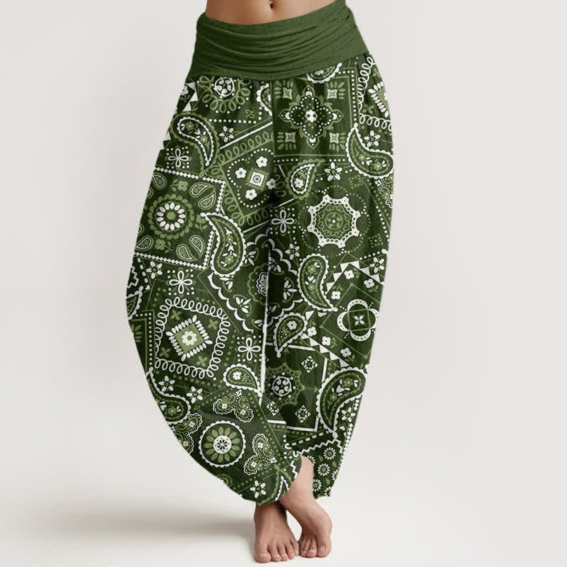 Buddha Stones Dames harembroek met elastische Taille en paisley patchworkpatroon van katoen - Donker olijfgroen - US16, UK/AU20, EU48 (3XL) - image 5