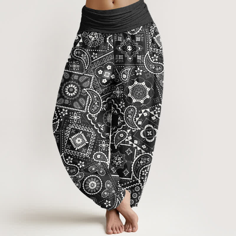 Buddha Stones Dames harembroek met elastische Taille en paisley patchworkpatroon van katoen - Zwart - US16, UK/AU20, EU48 (3XL) - image 8
