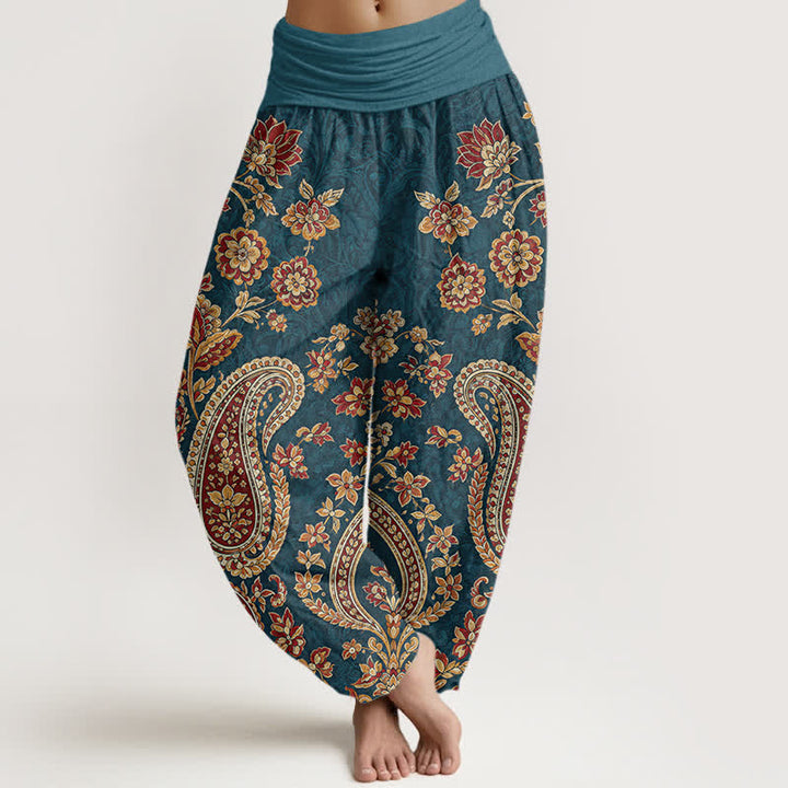 Buddha Stones Dames harembroek met elastische Taille en paisley-bloemenprint - Teal - US16, UK/AU20, EU48 (3XL) - image 0
