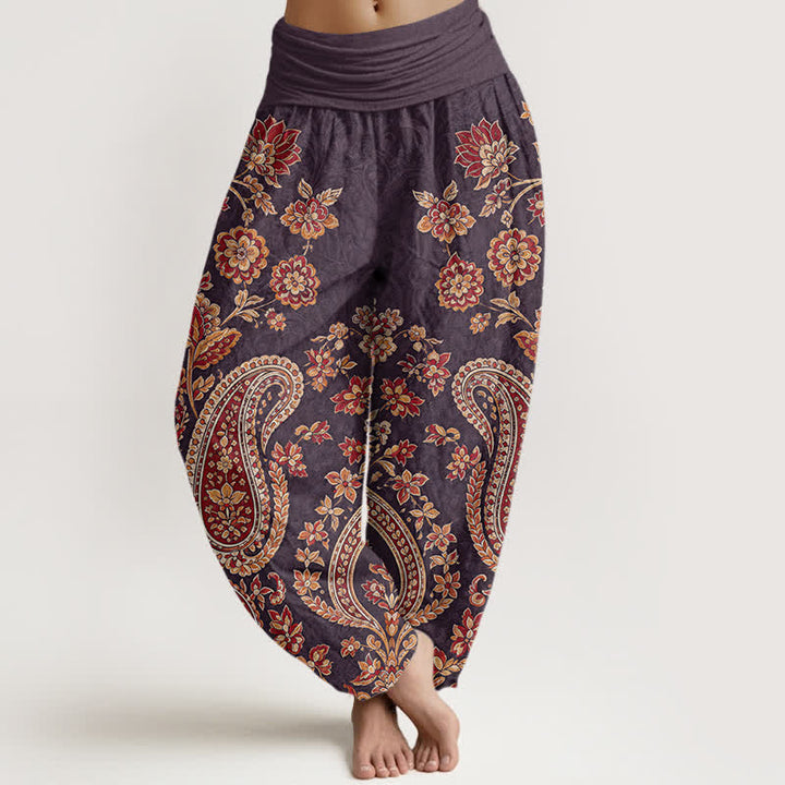 Buddha Stones Dames harembroek met elastische Taille en paisley-bloemenprint - Paars - US16, UK/AU20, EU48 (3XL) - image 8