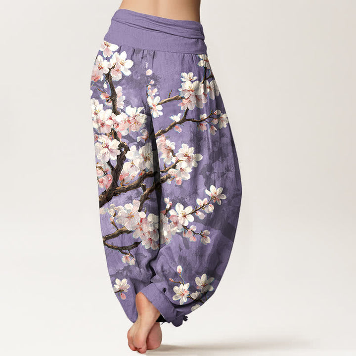 Buddha Stones Dames harembroek met elastische Taille en patroon van katoenen sakura-bloesemtakken - image 7