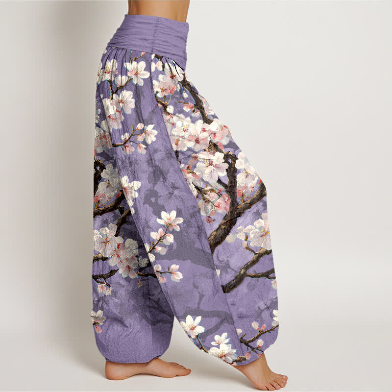 Buddha Stones Dames harembroek met elastische Taille en patroon van katoenen sakura-bloesemtakken - image 6