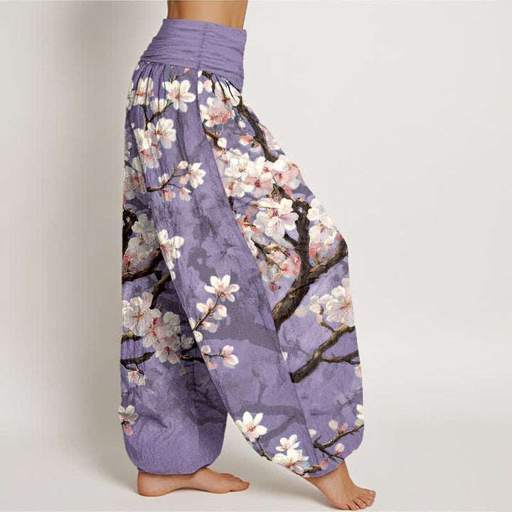 Buddha Stones Dames harembroek met elastische Taille en patroon van katoenen sakura-bloesemtakken - image 6