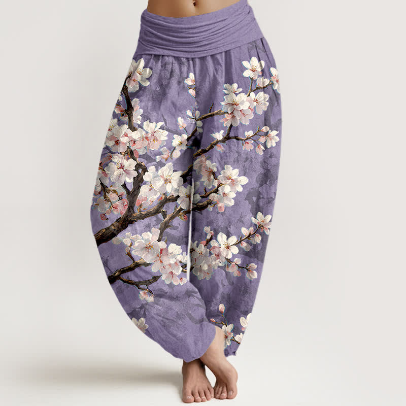 Buddha Stones Dames harembroek met elastische Taille en patroon van katoenen sakura-bloesemtakken - Lavendel - US16, UK/AU20, EU48 (3XL) - image 5