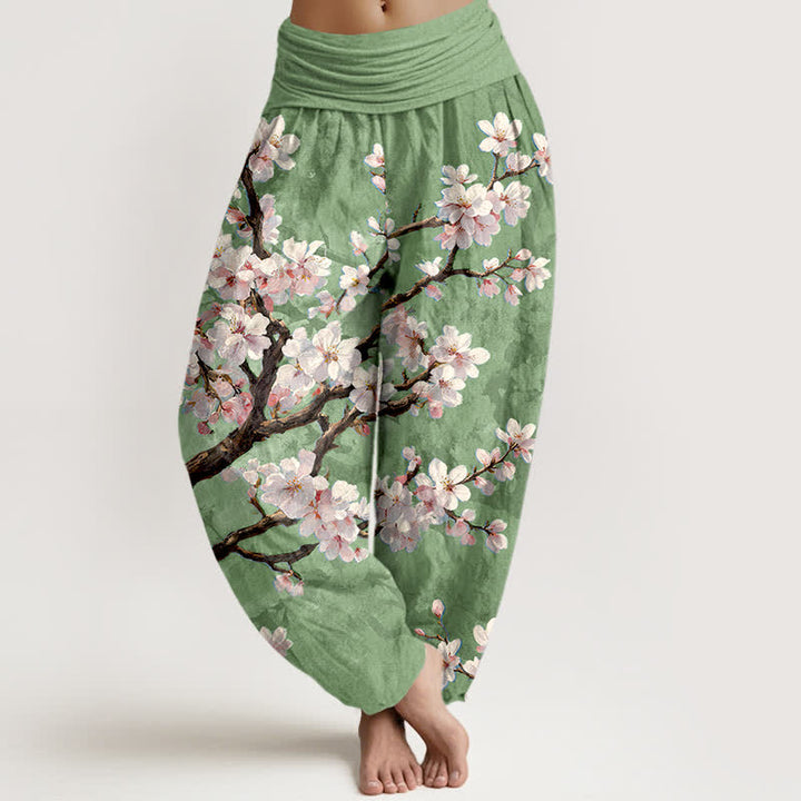 Buddha Stones Dames harembroek met elastische Taille en patroon van katoenen sakura-bloesemtakken - Lichtgroen - US16, UK/AU20, EU48 (3XL) - image 8