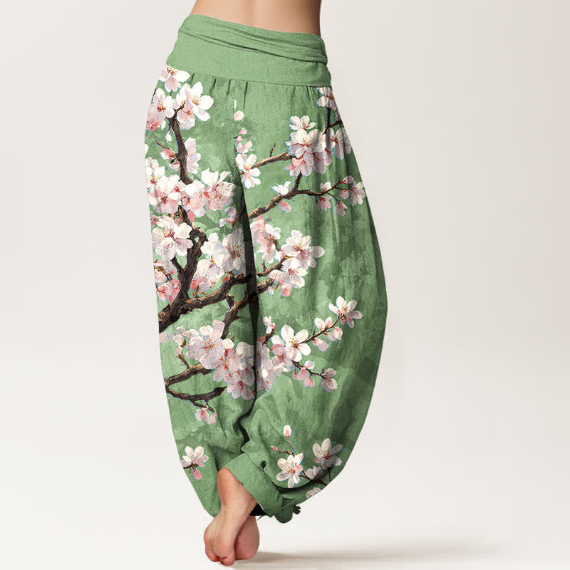 Buddha Stones Dames harembroek met elastische Taille en patroon van katoenen sakura-bloesemtakken - image 10