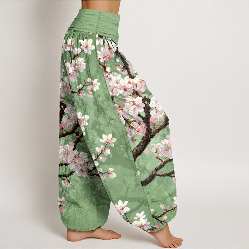 Buddha Stones Dames harembroek met elastische Taille en patroon van katoenen sakura-bloesemtakken - image 9