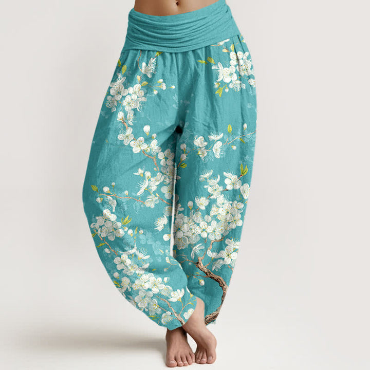 Buddha Stones Dames harembroek met elastische Taille en botanisch bloemenpatroon - Turkoois - US16, UK/AU20, EU48 (3XL) - image 0