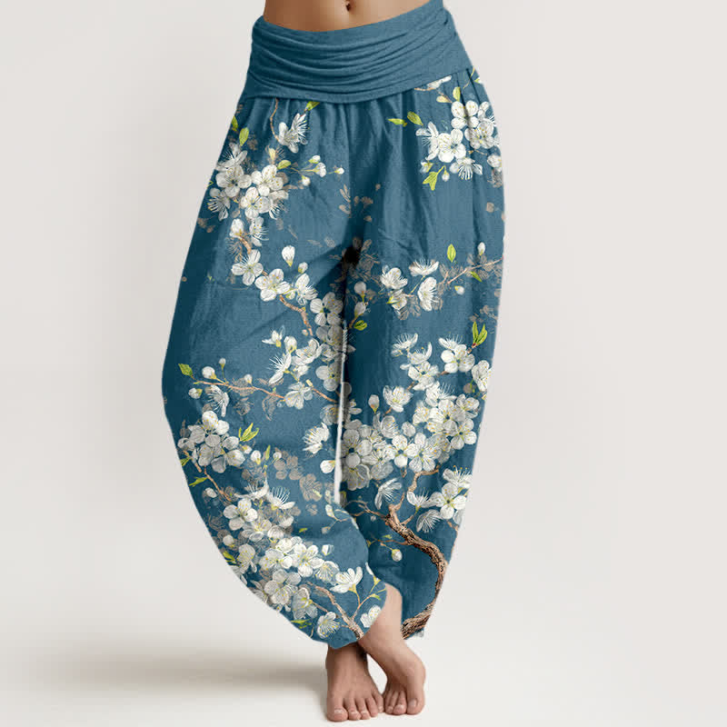 Buddha Stones Dames harembroek met elastische Taille en botanisch bloemenpatroon - CadetBlue - US16, UK/AU20, EU48 (3XL) - image 5