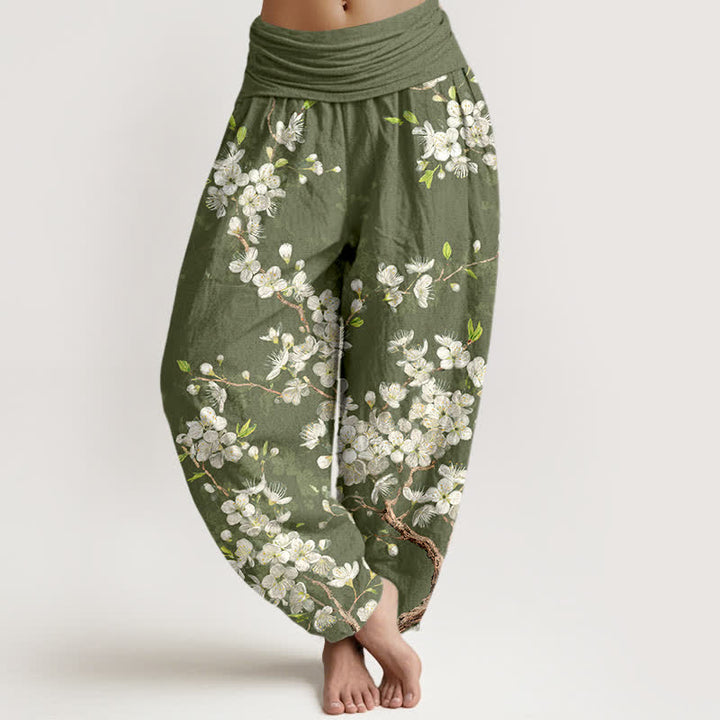 Buddha Stones Dames harembroek met elastische Taille en botanisch bloemenpatroon - Olijfgroen - US16, UK/AU20, EU48 (3XL) - image 8