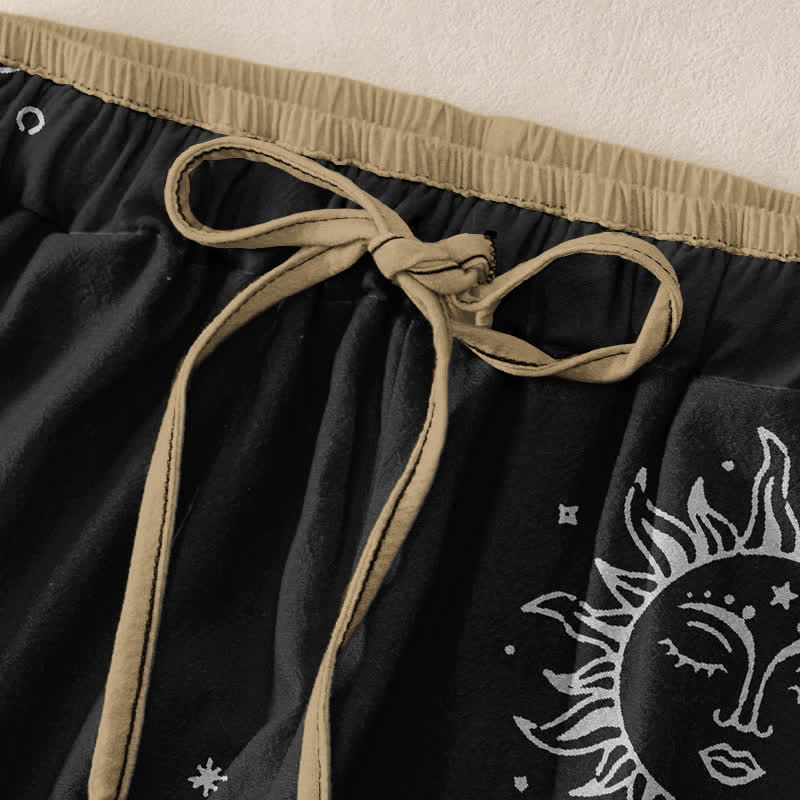 Buddha Stones Damesbroek van 100% Cotton met mystiek maan- en zonpatroon, elastische Taille en Zakken. - image 1