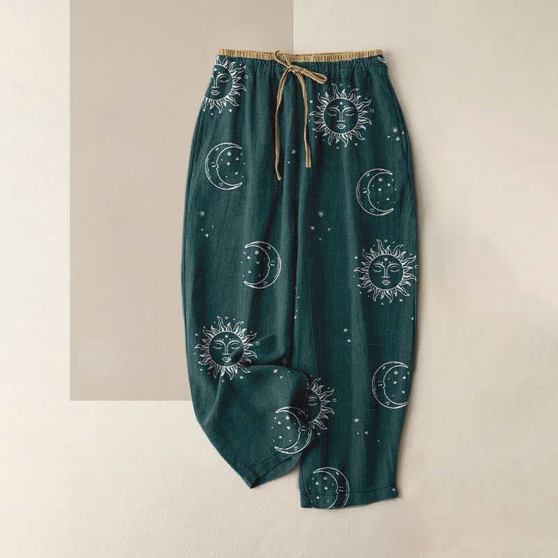 Buddha Stones Damesbroek van 100% Cotton met mystiek maan- en zonpatroon, elastische Taille en Zakken. - Teal - US16, UK/AU20, EU48 (3XL) - image 5