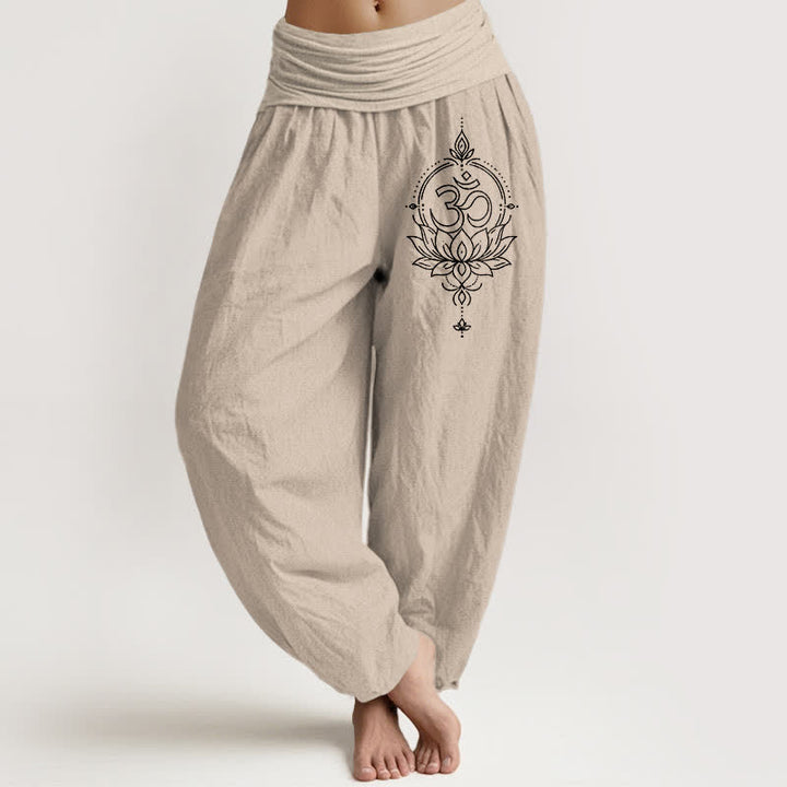 Buddha Stones Harembroek voor dames met elastische Taille en lotus-, om- en mandala-patroon van 100% Cotton - Bruinen - US16, UK/AU20, EU48 (3XL) - image 11