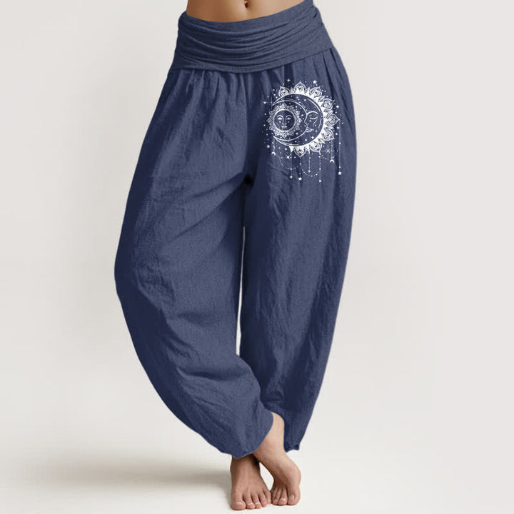 Buddha Stones Harembroek voor dames met elastische Taille en hemels zon- en maanpatroon. - Donker leisteenblauw - US16, UK/AU20, EU48 (3XL) - image 8