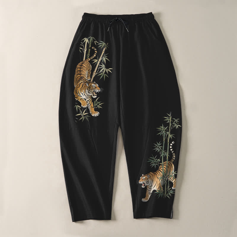 Buddha Stones Herenbroek van 100% Cotton met tijger- en bamboeprint, trekkoord en Zakken. - image 2
