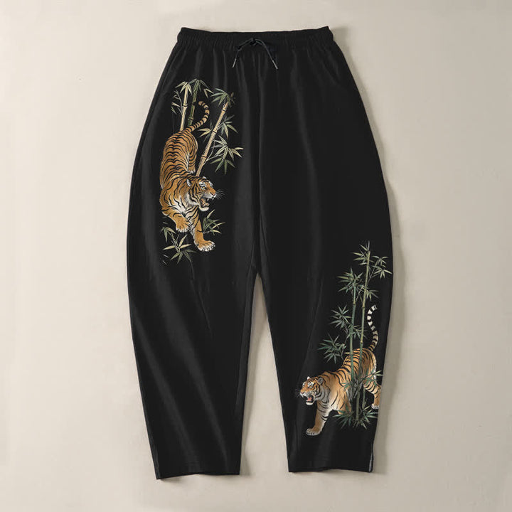 Buddha Stones Herenbroek van 100% Cotton met tijger- en bamboeprint, trekkoord en Zakken. - image 2