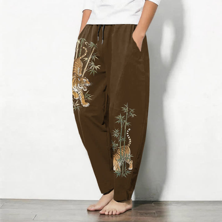 Buddha Stones Herenbroek van 100% Cotton met tijger- en bamboeprint, trekkoord en Zakken. - image 8