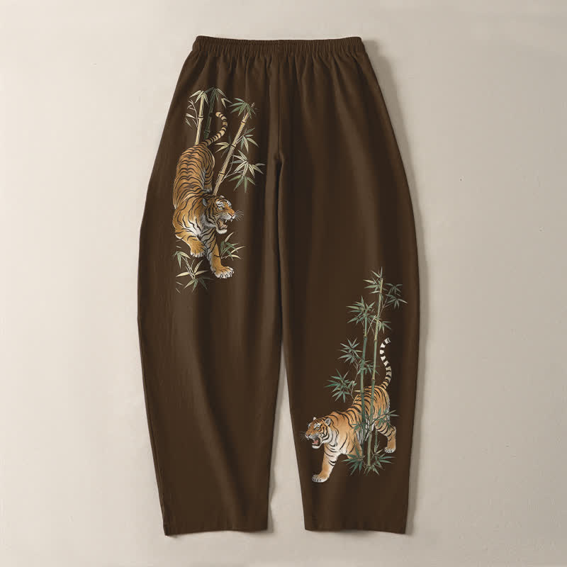 Buddha Stones Herenbroek van 100% Cotton met tijger- en bamboeprint, trekkoord en Zakken. - image 10