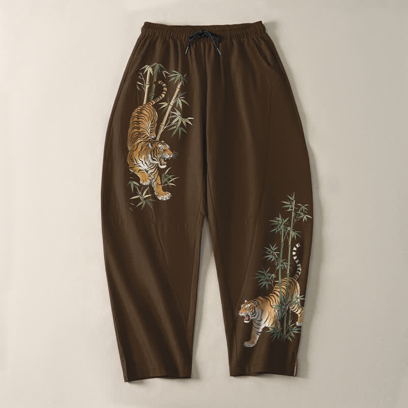 Buddha Stones Herenbroek van 100% Cotton met tijger- en bamboeprint, trekkoord en Zakken. - image 9