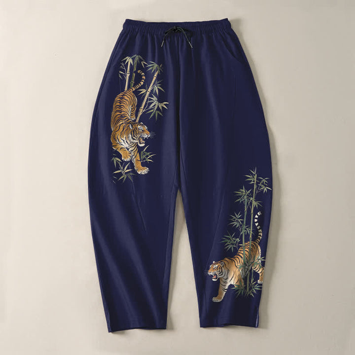 Buddha Stones Herenbroek van 100% Cotton met tijger- en bamboeprint, trekkoord en Zakken. - image 13