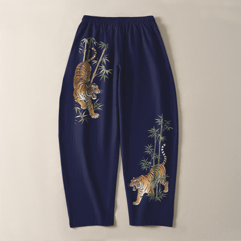Buddha Stones Herenbroek van 100% Cotton met tijger- en bamboeprint, trekkoord en Zakken. - image 14