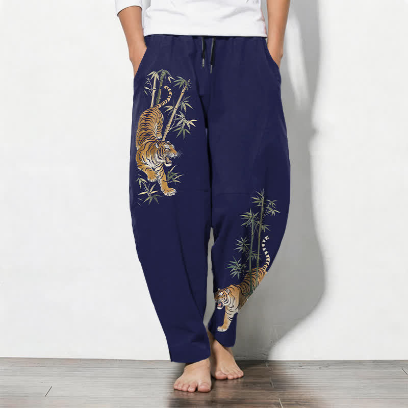 Buddha Stones Herenbroek van 100% Cotton met tijger- en bamboeprint, trekkoord en Zakken. - Marine - US/UK/AU50, EU60 (5XL) - image 11